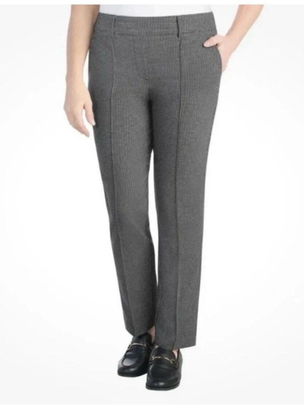 Gray Houndstooth Straight Leg Pull On Pants